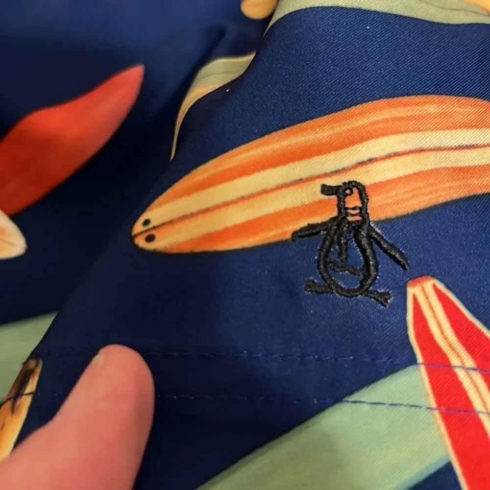 NWOT Penguin Mens Swimwear, Surfboard Print, Size 30